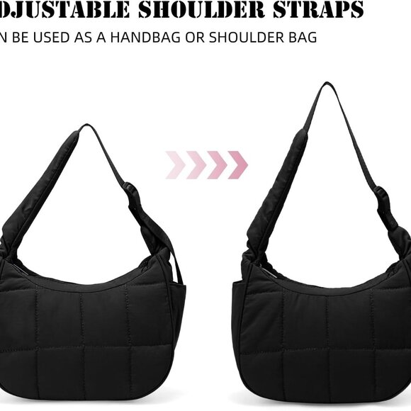 Puffer Crescent Shoulder Bag Women Nylon Quilted Small Crossbody Travel Purse - Picture 2 of 7